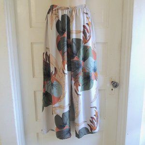 White & Green Botanic Print Wide Leg Comfy Pants